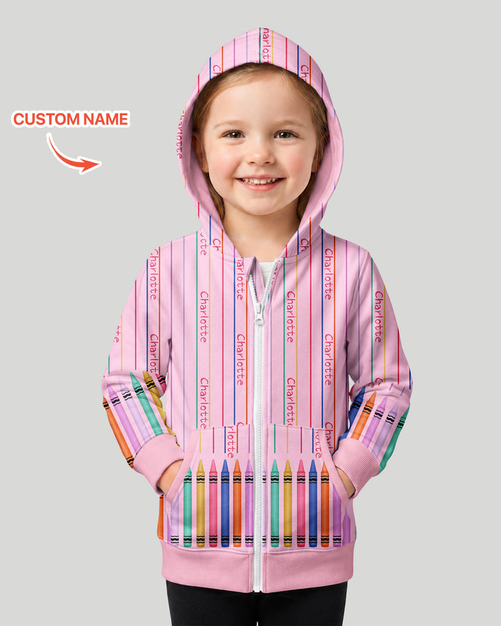 Custom Name Crayon Lines Bamboo Zip Hoodie