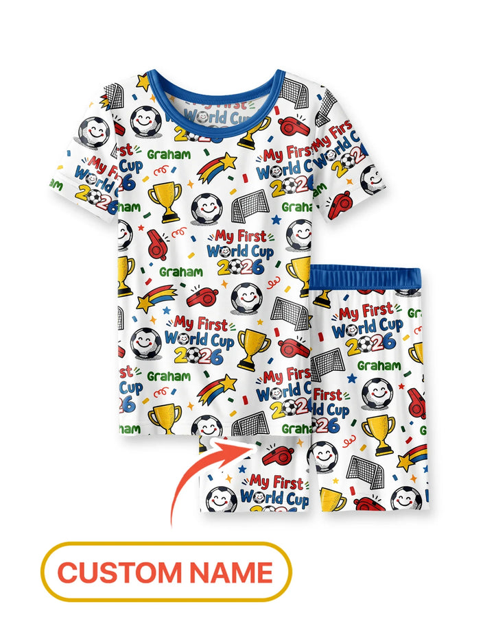 Custom Name My First Soccer Cup Bamboo Two Piece Short Sleeve Shorts Pajama Set