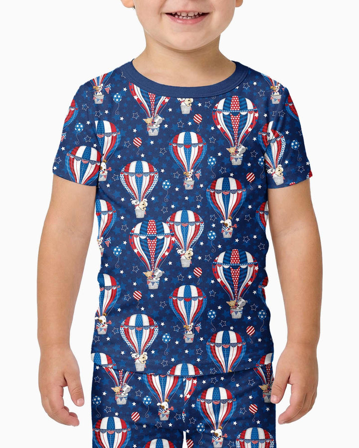 Patriotic Pups in Hot Air Balloons Family Matching Bamboo Two Piece Short Sleeve Pajama y)