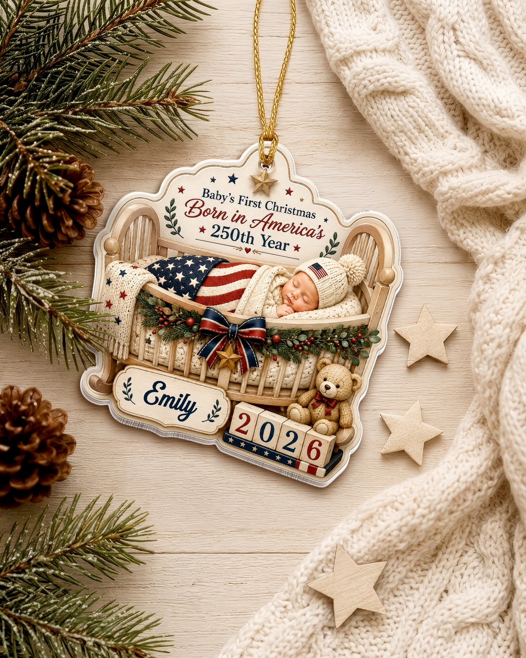 First Christmas 250th Personalized 1-Side Photo Acrylic Ornament
