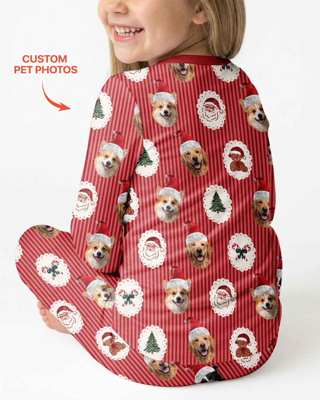 Custom Pet Face Christmas Cameo Bamboo Two Piece Long Sleeve Pajama Set