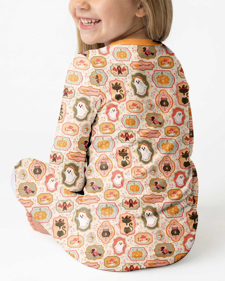 Cute Vintage Magical Cottage Style Halloween Bamboo Two Piece Long Sleeve Pajama Set