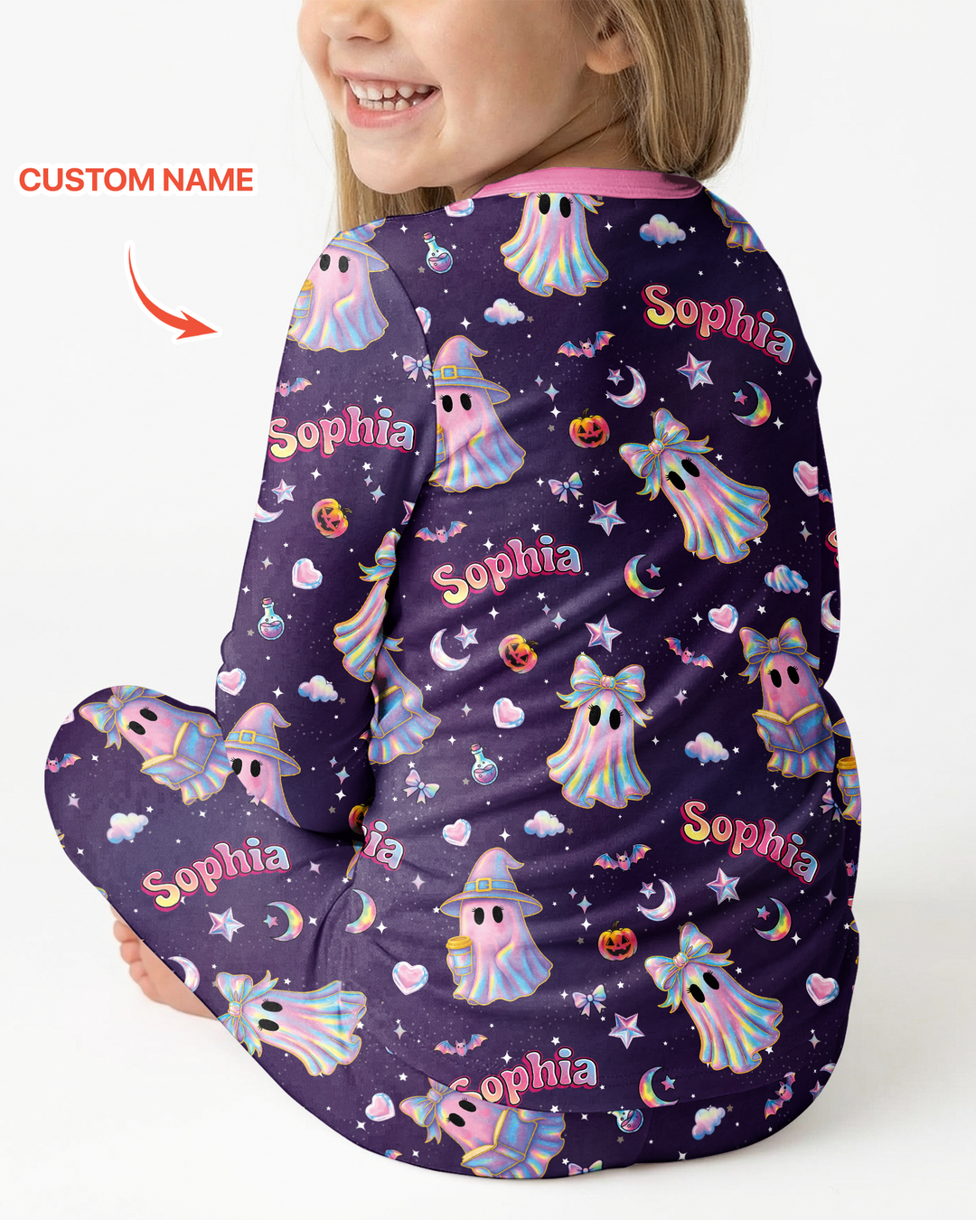 Holographic Cute Ghost Bamboo Two Piece Long Sleeve Pajama Set
