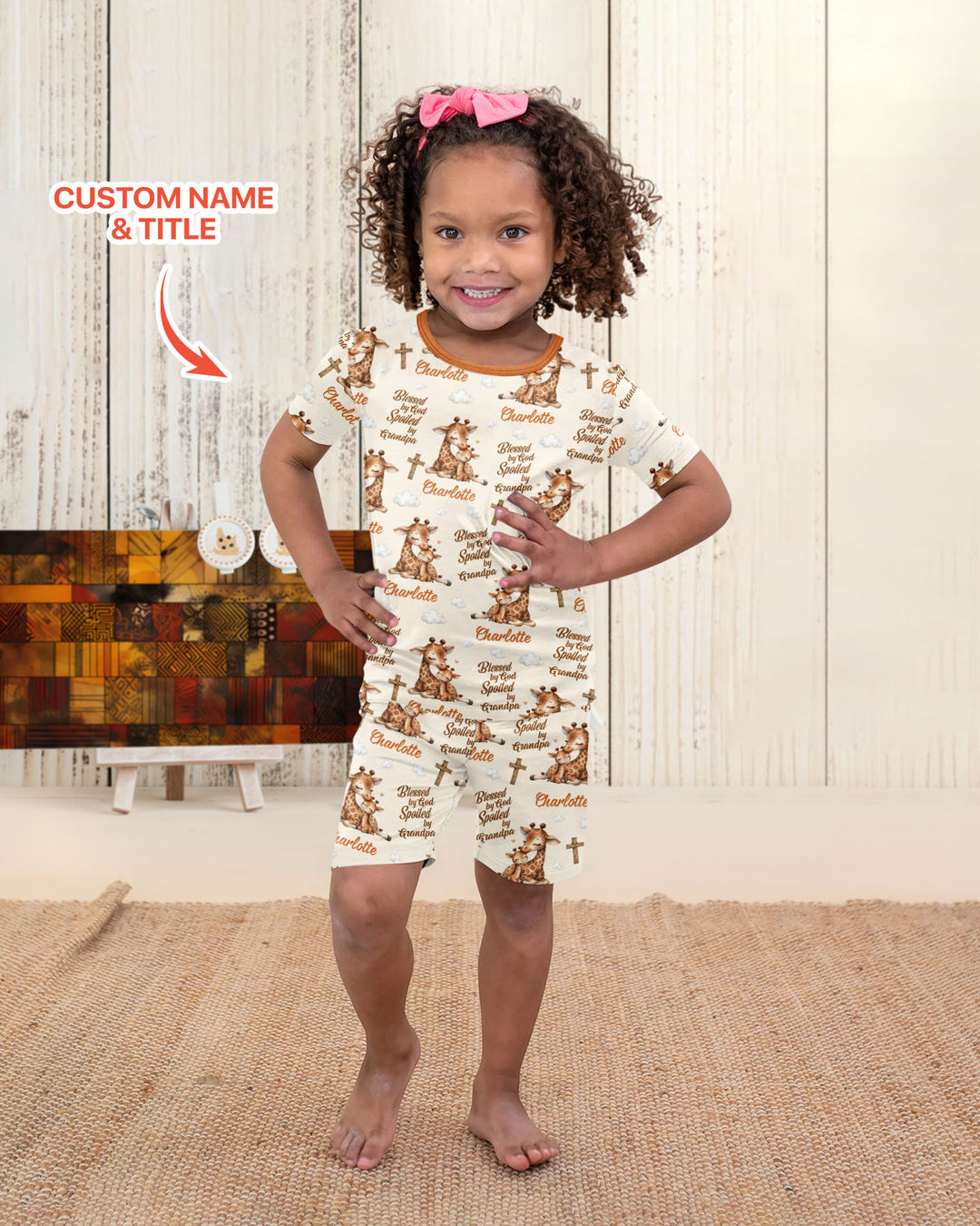 Custom Name Blessed By God Spoiled By Grandma Bamboo Two Piece Short Sleeve Shorts Pajama Set