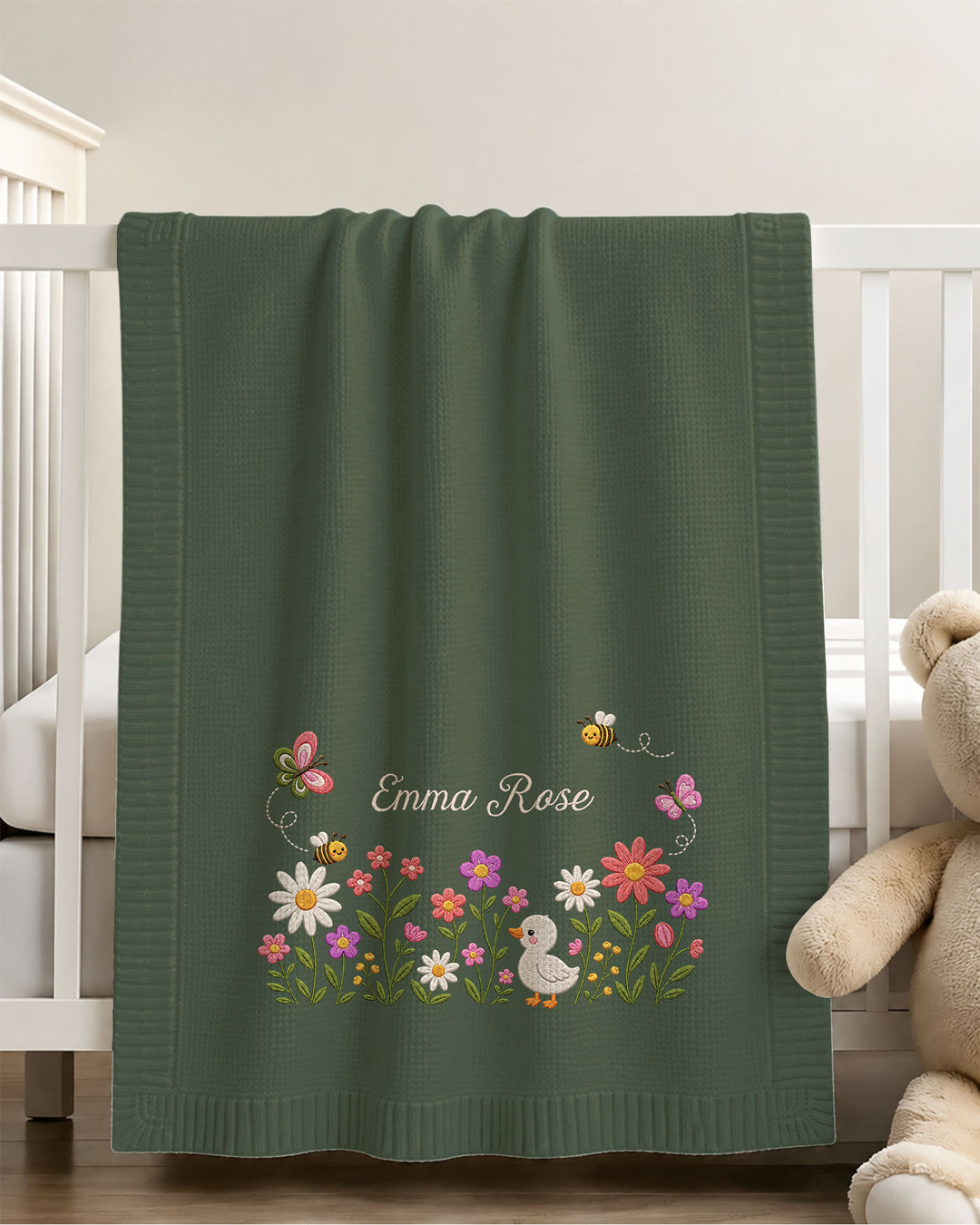 Lovely Floral Embroidered Baby Cotton Blanket