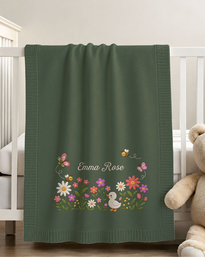 Lovely Floral Embroidered Baby Cotton Blanket