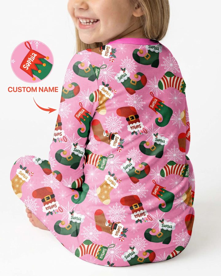 Personalize Christmas Crew Family Matching  Bamboo Two Piece Long Sleeve Pajama Set