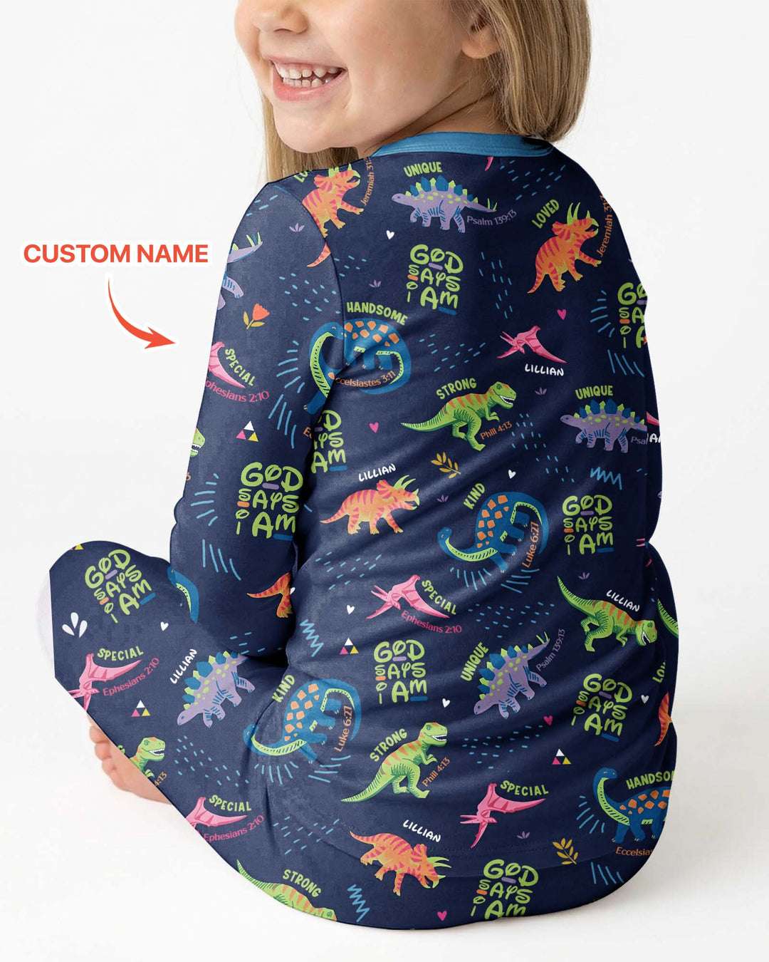 Custom Name God says I am Dinosaur Bamboo Two Piece Long Sleeve Pyjamas Set