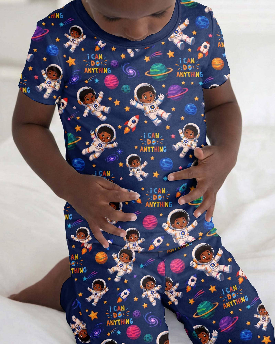 Black Astronaut I Can Do Anything Bamboo Two Piece Short Sleeve Pajama Set