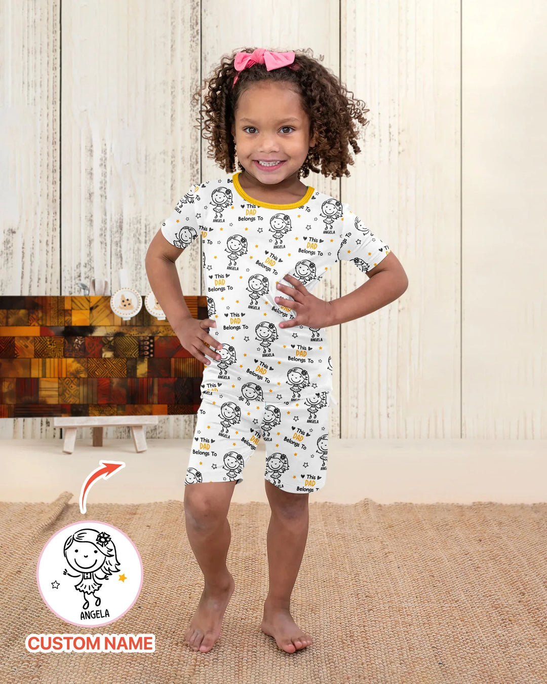 Custom Name This Dad Belongs To Doodle Bamboo Two Piece Short Sleeve Shorts Pajama Set