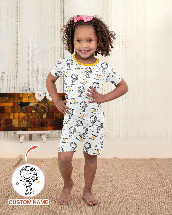 Custom Name This Dad Belongs To Doodle Bamboo Two Piece Short Sleeve Shorts Pajama Set