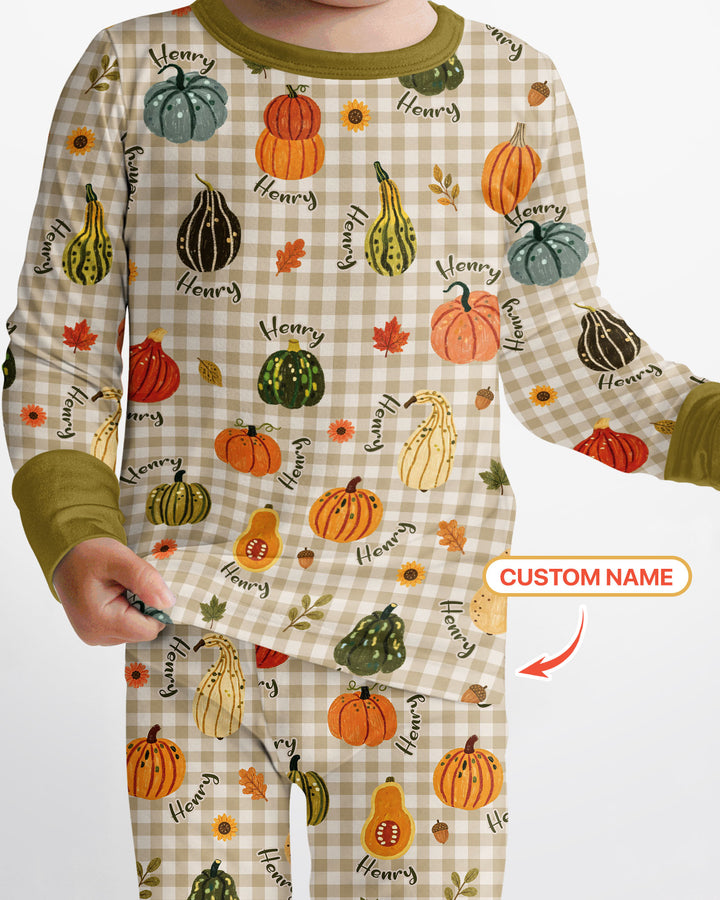 Pumpkin Patch Custom Name Bamboo Two Piece Long Sleeve Pajama Set