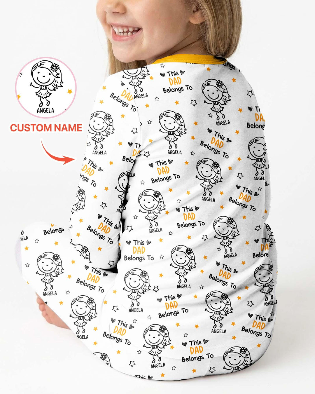 Custom Name This Dad Belongs To Doodle Bamboo Two Piece Long Sleeve Pajama Set