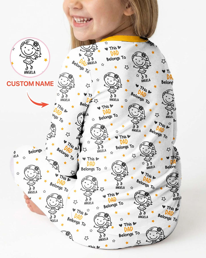 Custom Name This Dad Belongs To Doodle Bamboo Two Piece Long Sleeve Pajama Set