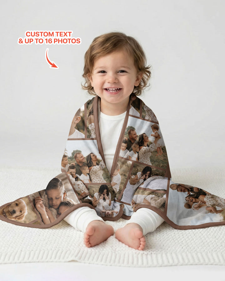 Custom Photo Collage Family Bamboo Blanket