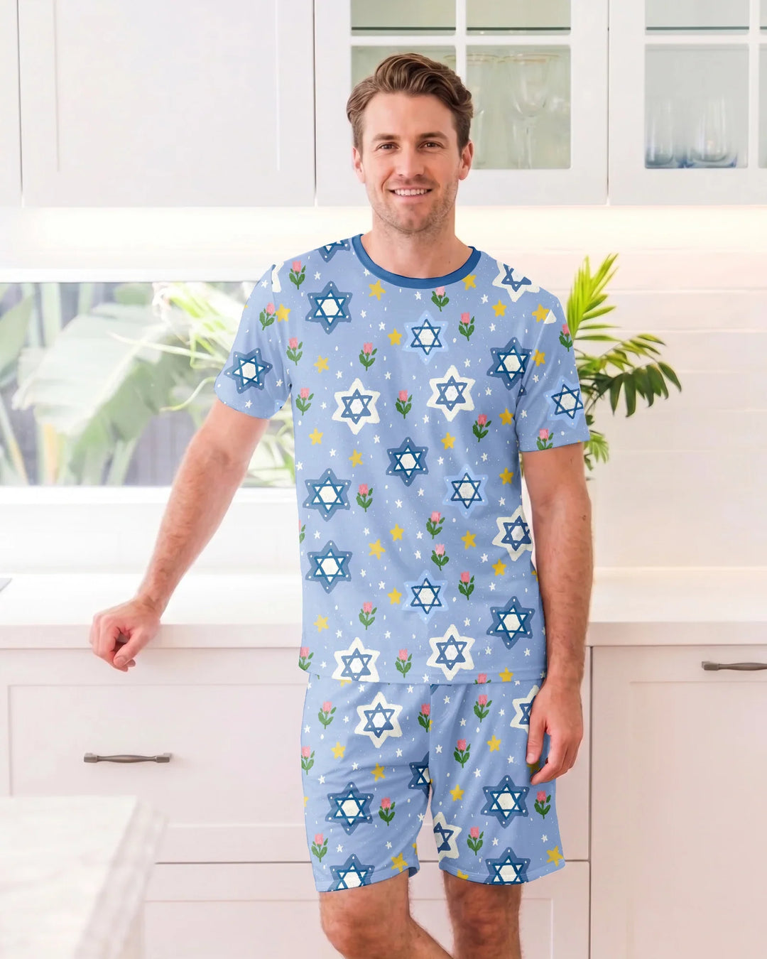 Starry Bloom Blessings Family Matching Bamboo Men Short Sleeve Short Pajama Set