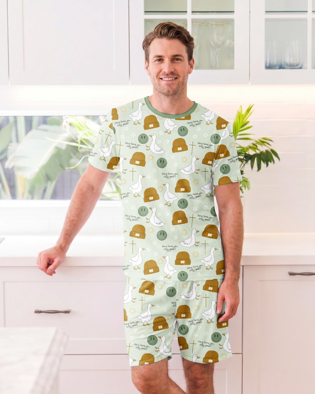 Jesus Loves You Silly Goose Bamboo Men Short Sleeve Short Pajama Set