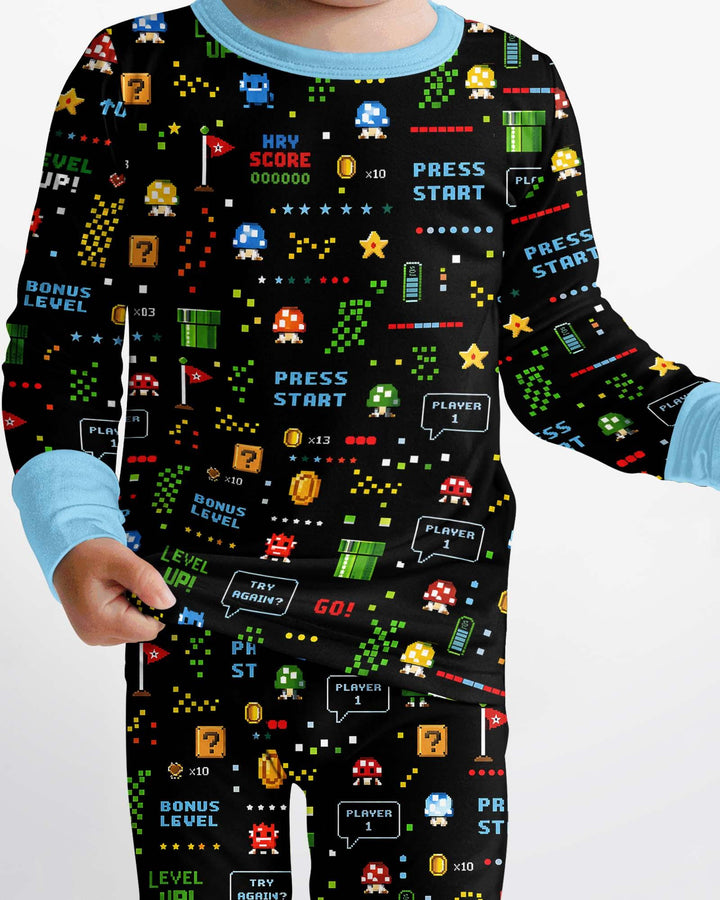Pixel Game Lover Matching Bamboo Two Piece Long Sleeve Pajama Set