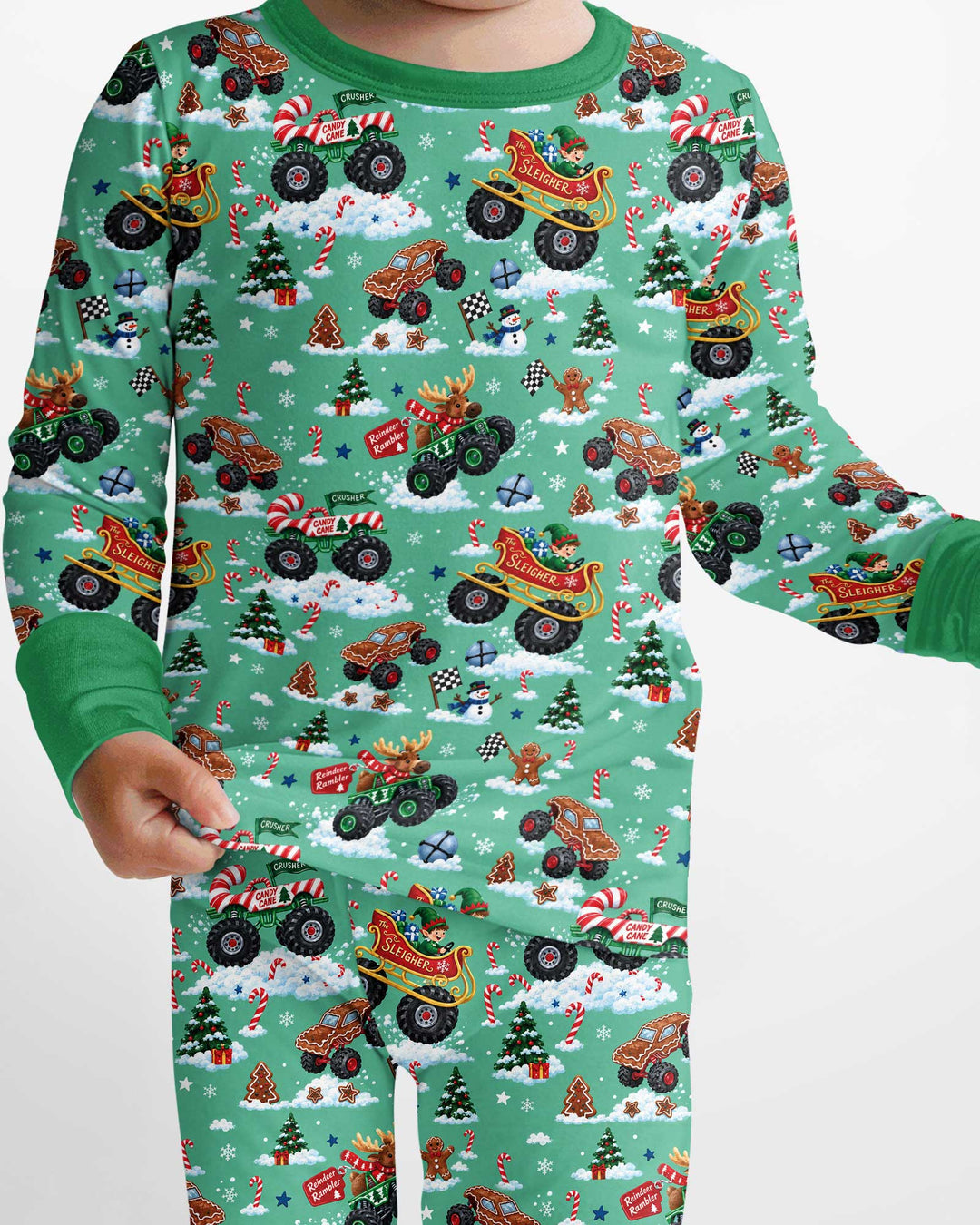 Holiday Monster Truck Bamboo Two Piece Long Sleeve Pajama Set