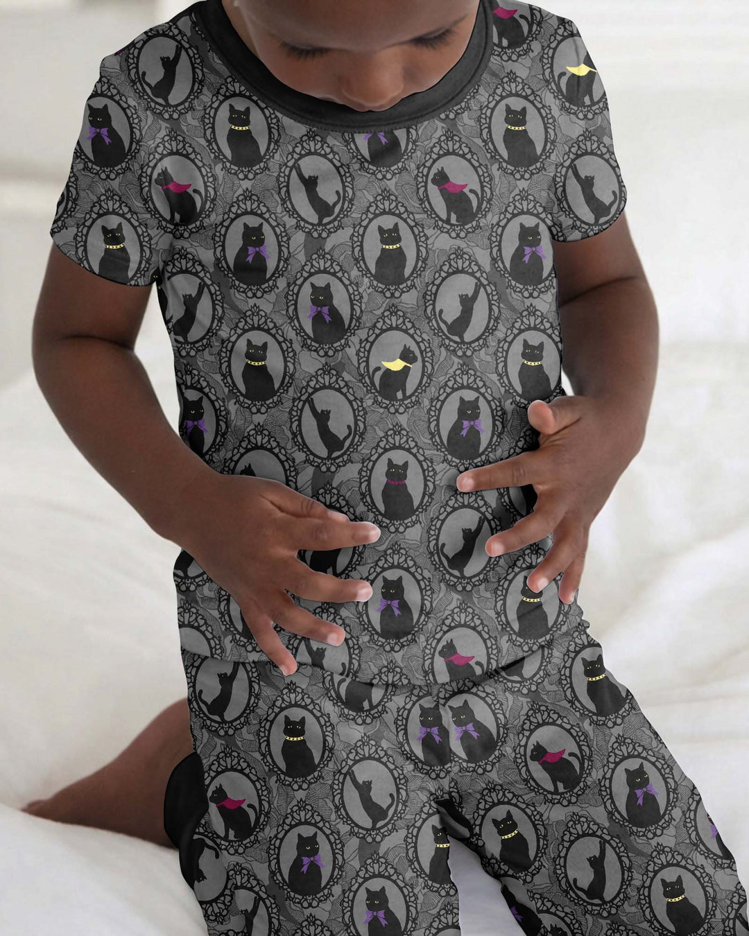 Midnight Cat Parade Bamboo Two Piece Short Sleeve Pajama Set