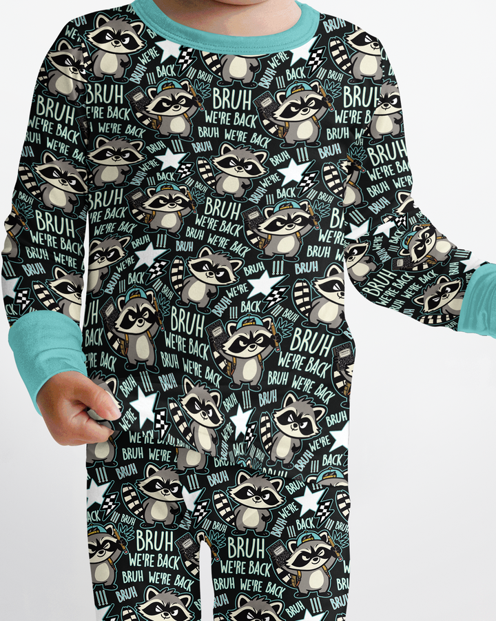Bruh We're Back Raccoon Bamboo Two Piece Long Sleeve Pajama Set
