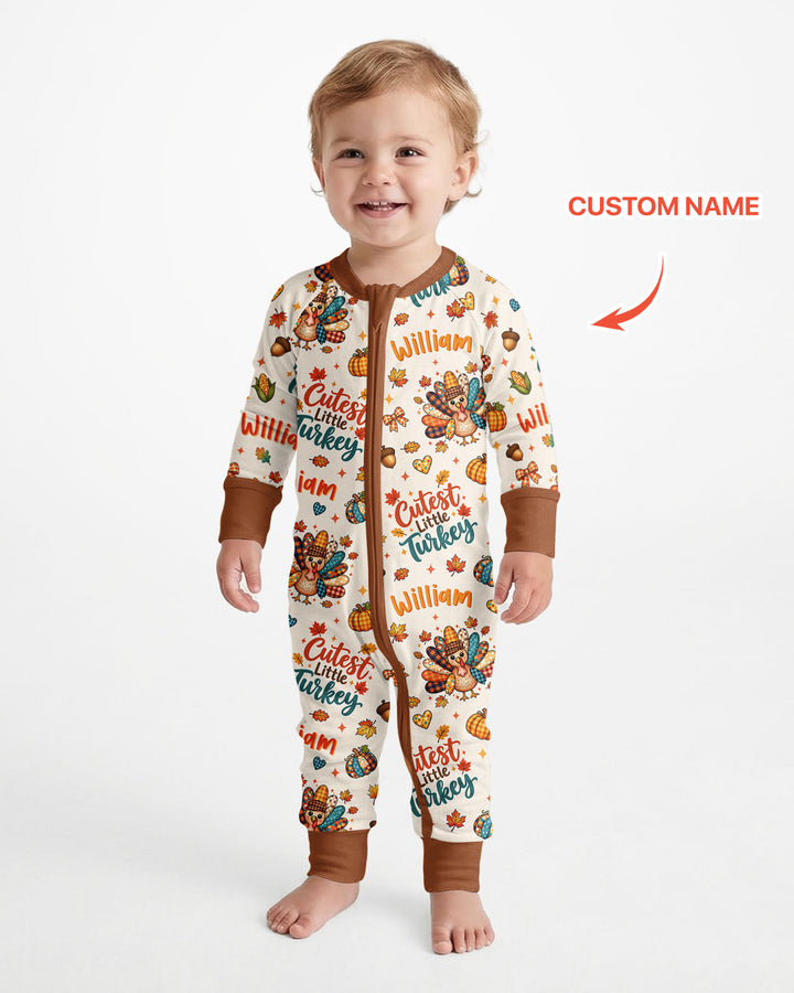 Custom Name Cutest Little Turkey Bamboo Convertible Zippy