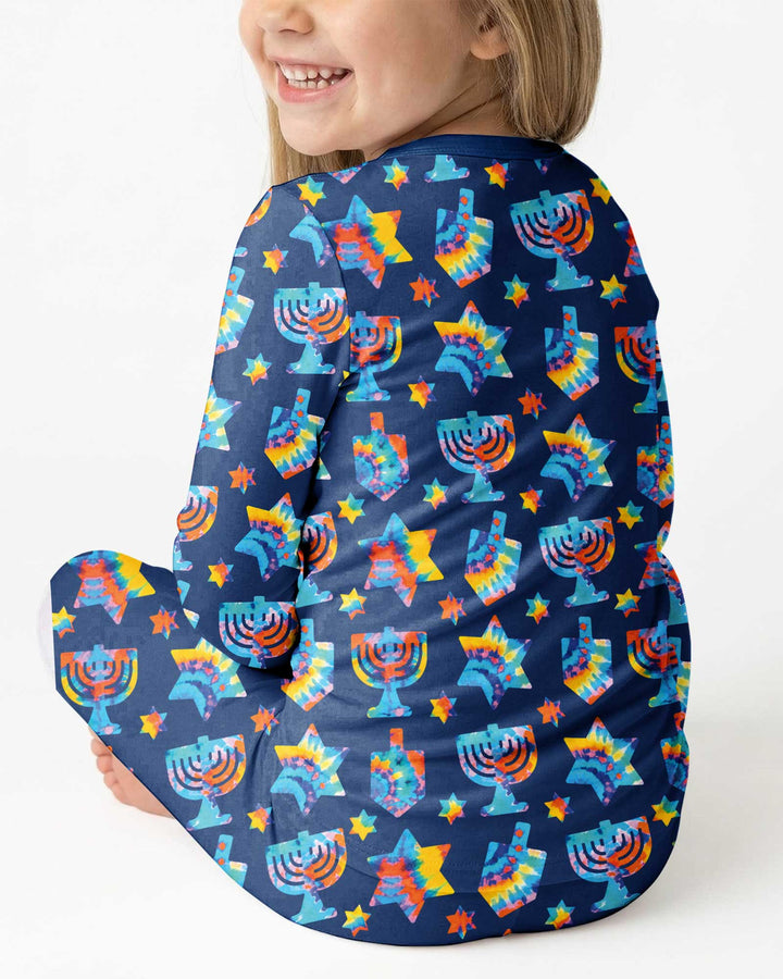 Hanukkah Tie Dye Matching Family Bamboo Two Piece Long Sleeve Pajama Set