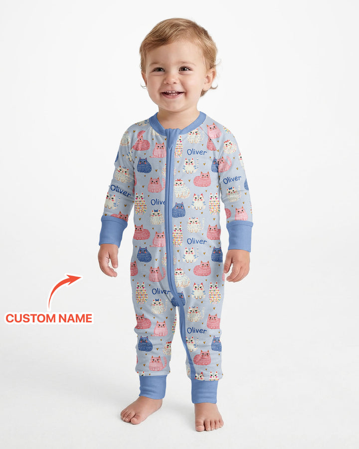 Custom Name Cute Pastel Cat Bamboo Convertible Zippy