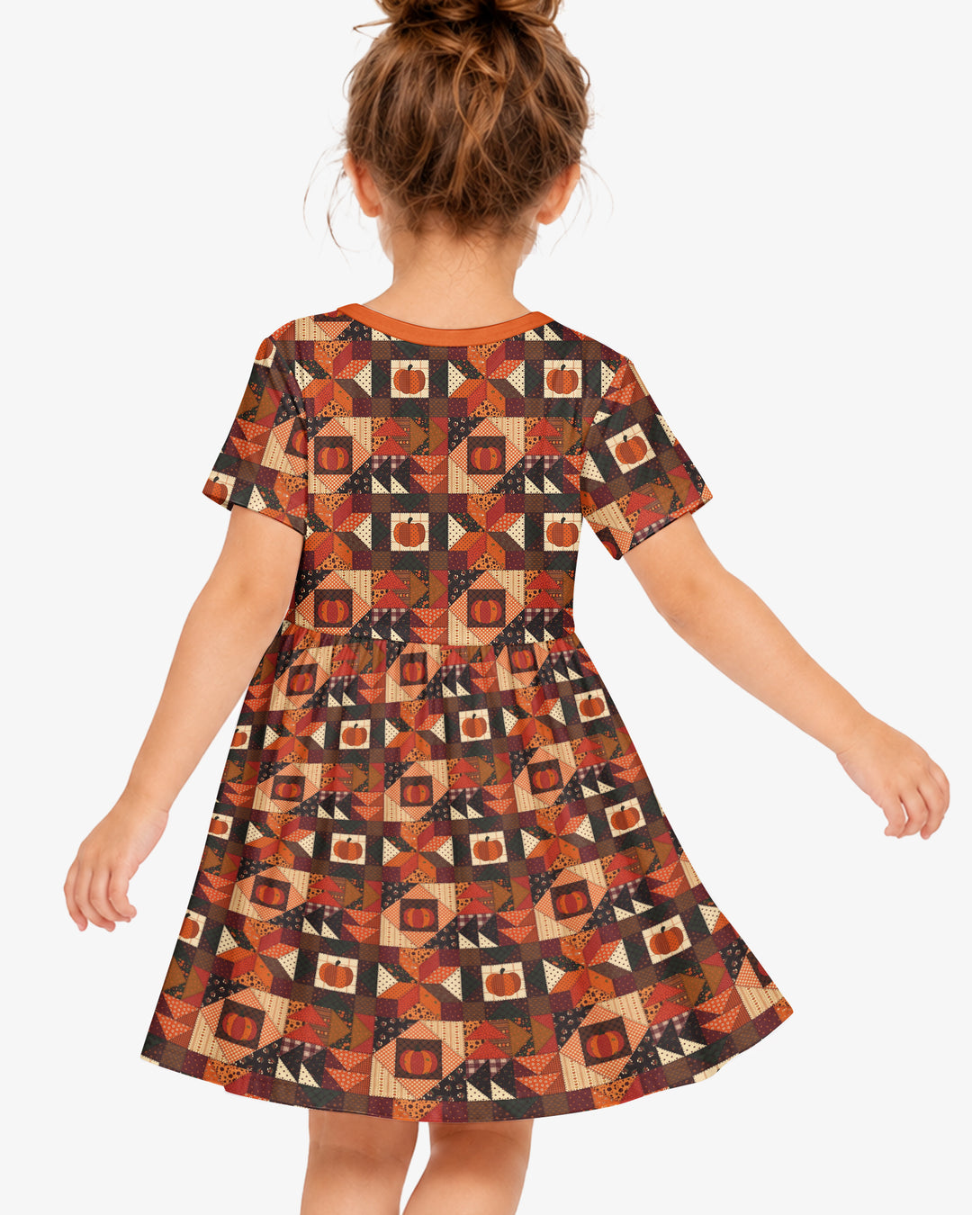Vintage Pumpkin Patchwork Fall Bamboo Twirl Dress
