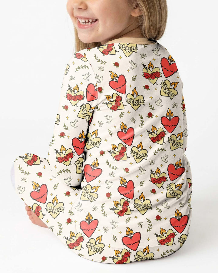 Three Sacred Hearts Bamboo Two Piece Long Sleeve Pajama Set