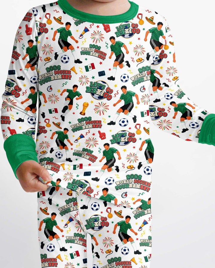 World Soccer Tournament Let's Go Mexico Family Matching Bamboo Two Piece Long Sleeve Pajama Set