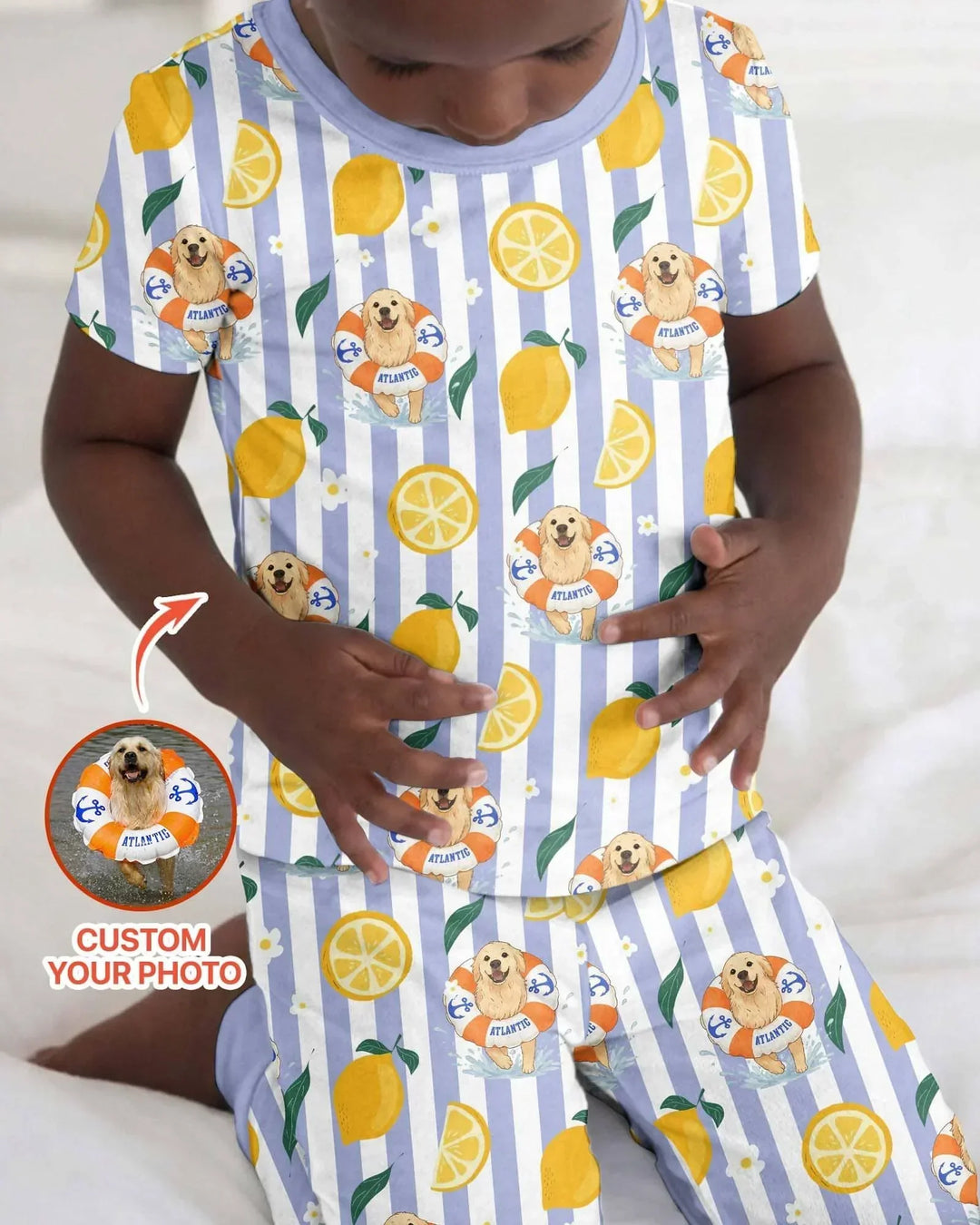Custom Image Summer Lemon Bamboo Two Piece Short Sleeve Pajama Set