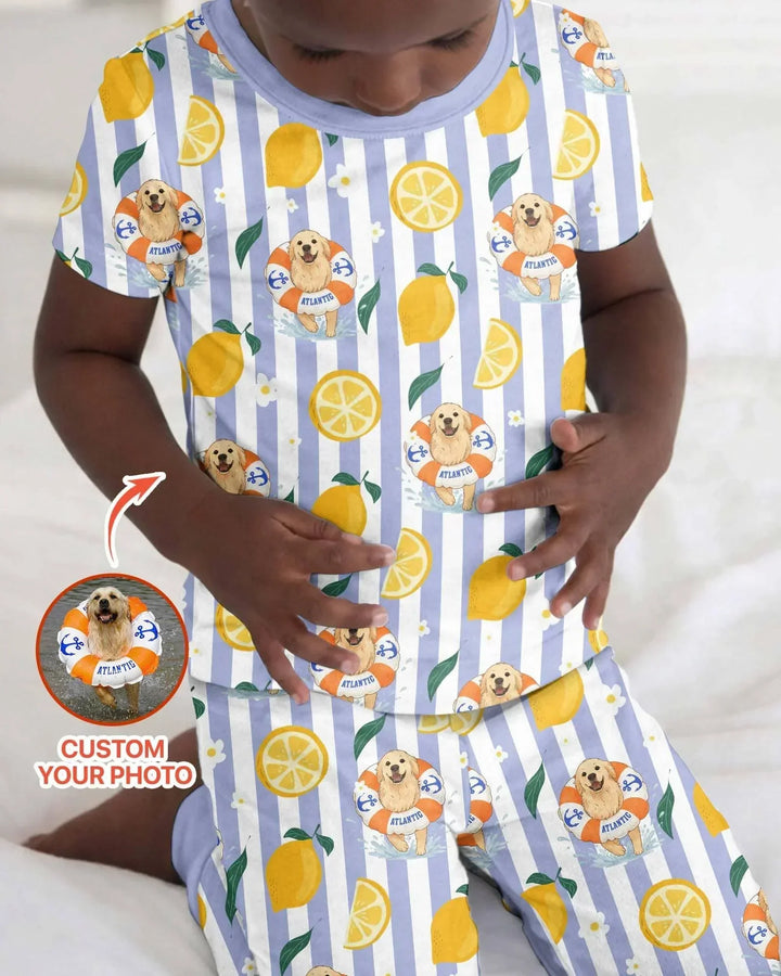 Custom Image Summer Lemon Bamboo Two Piece Short Sleeve Pajama Set