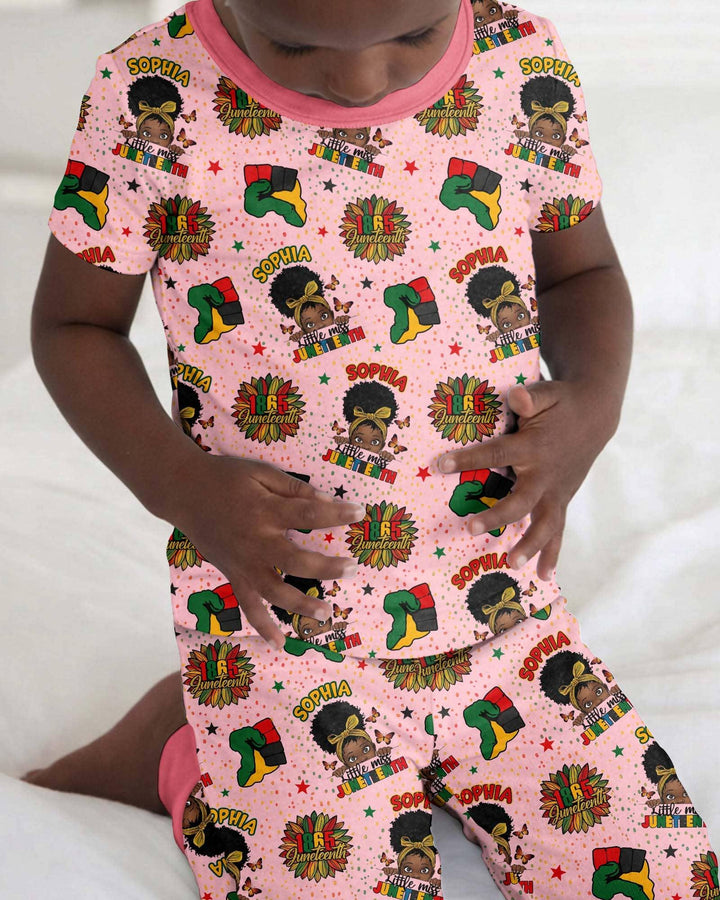 Custom Name Little Miss Juneteenth Bamboo Two Piece Short Sleeve Pajama Set