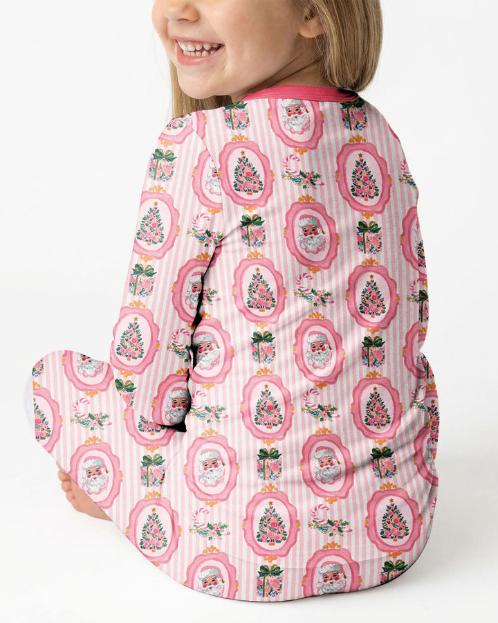 Pink Vintage Christmas Bamboo Two Piece Long Sleeve Pajama Set