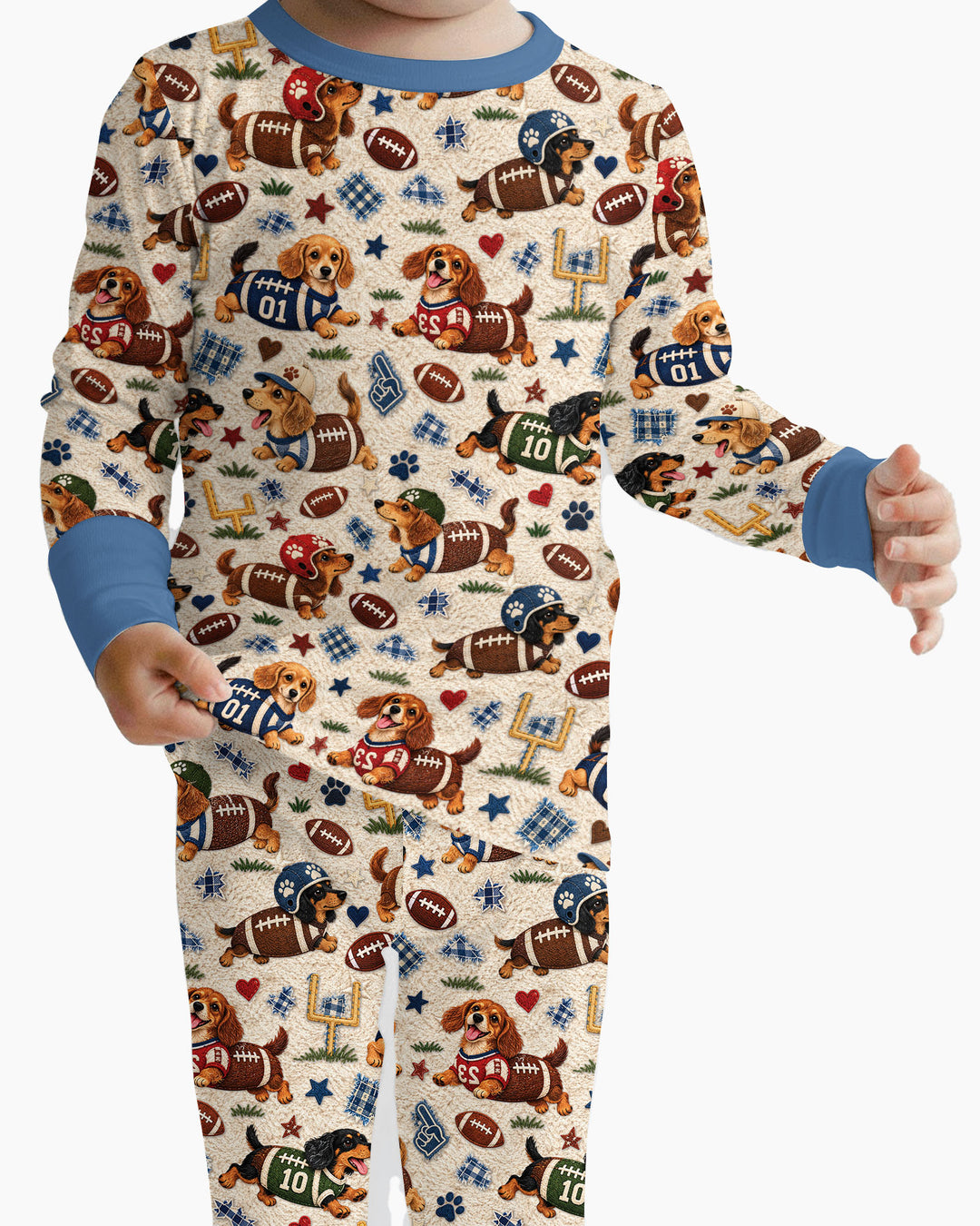 Football Doxie Squad Bamboo Two Piece Long Sleeve Pajama Set