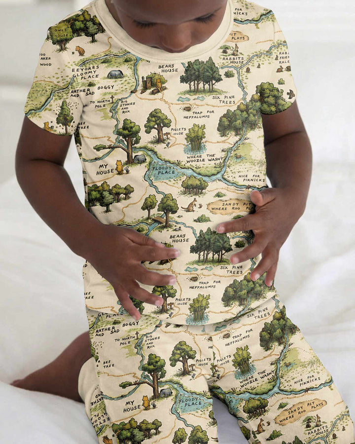Classic Bear Maps Bamboo Two Piece Short Sleeve Pajama Set