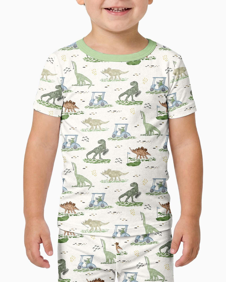 Dinos On The Green Daddy & Me Matching Bamboo Two Piece Short Sleeve Pajama Set
