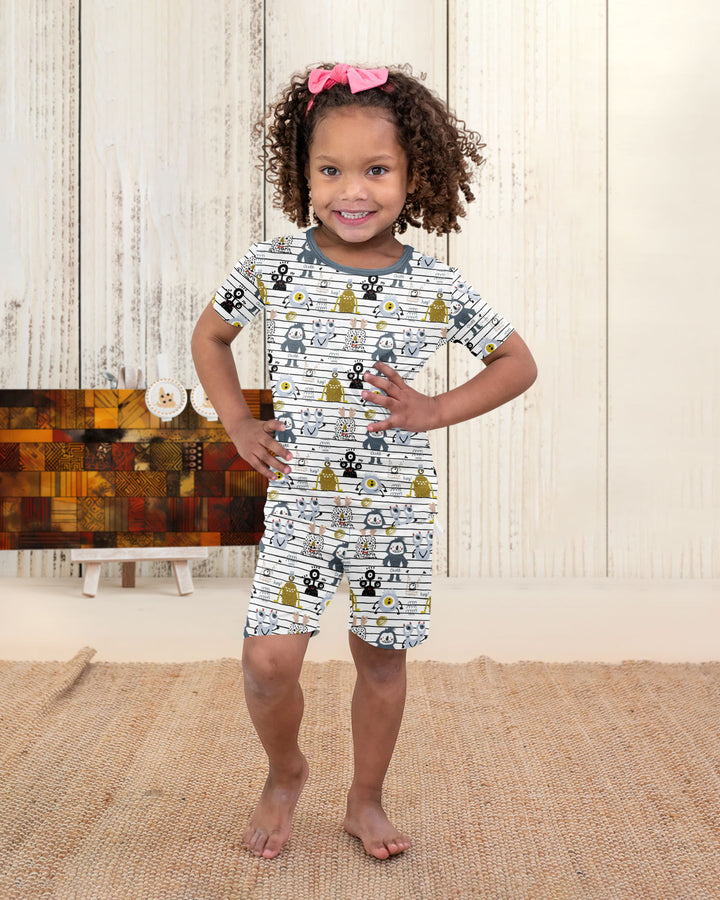 Playful Monster Friends Bamboo Two Piece Short Sleeve Shorts Pajama Set