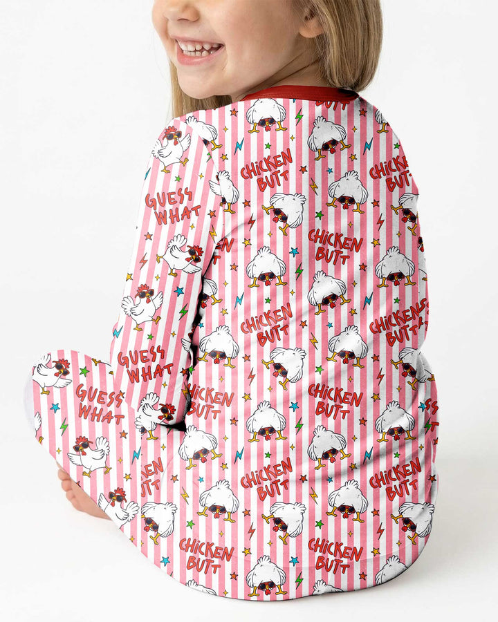 Guess What? Chicken Butt! Version Color Red Bamboo Two Piece Long Sleeve Pajama Set