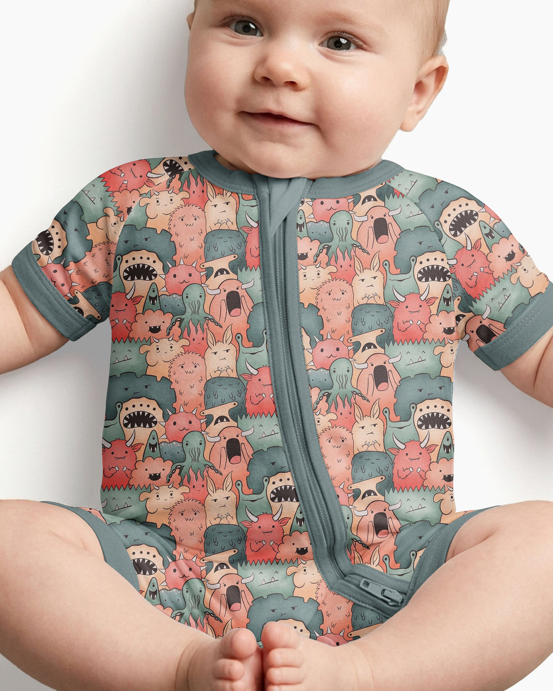 Cute Monster Crowd Bamboo Shorty Zippy