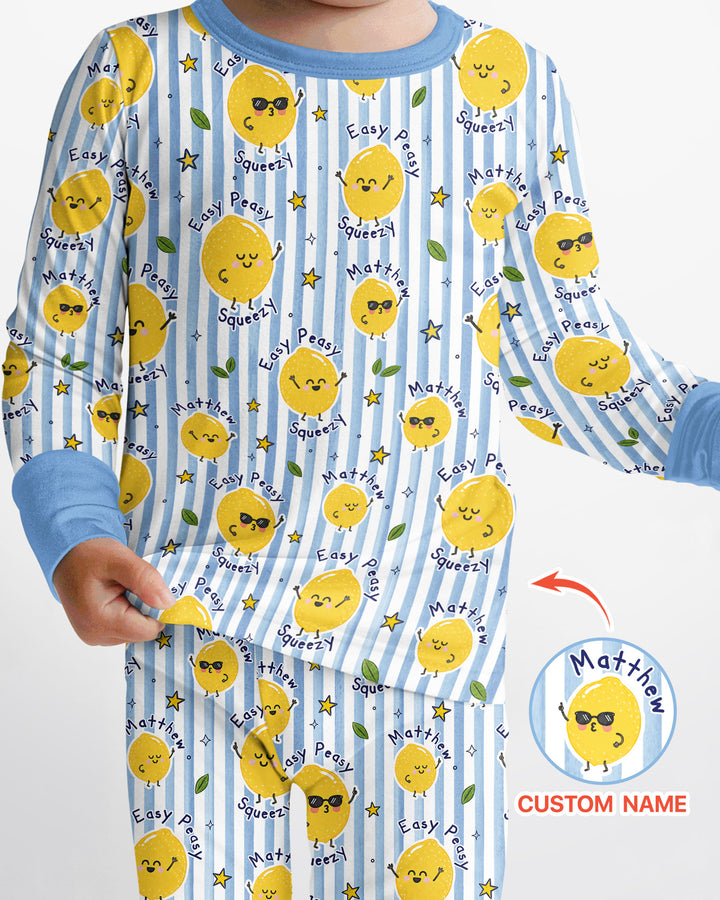 Easy Peasy Lemon Squeezy Custom Name Bamboo Two Piece Long Sleeve Pajama Set