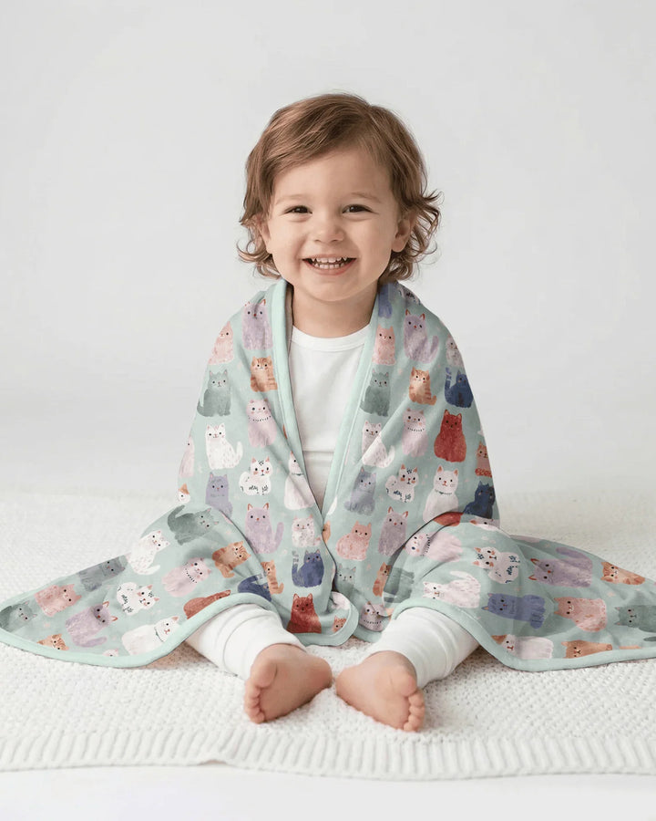 Enchanted Happy Kitty Family Matching Bamboo Blanket