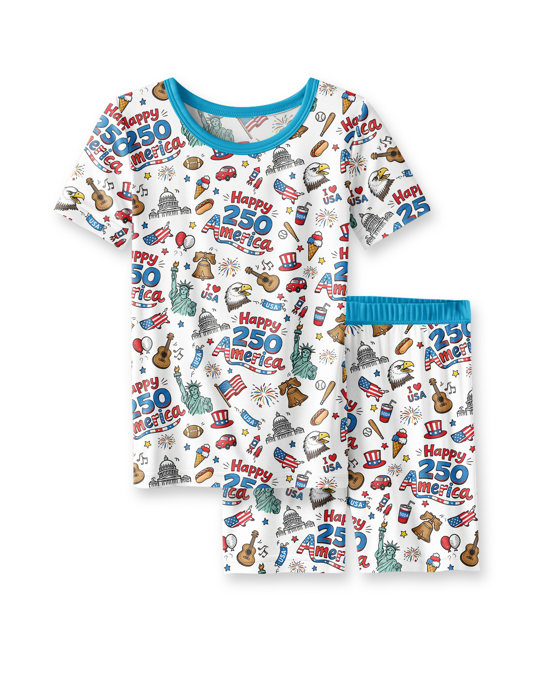 Happy 250 America I love USA Bamboo Two Piece Short Sleeve Shorts Pajama Set