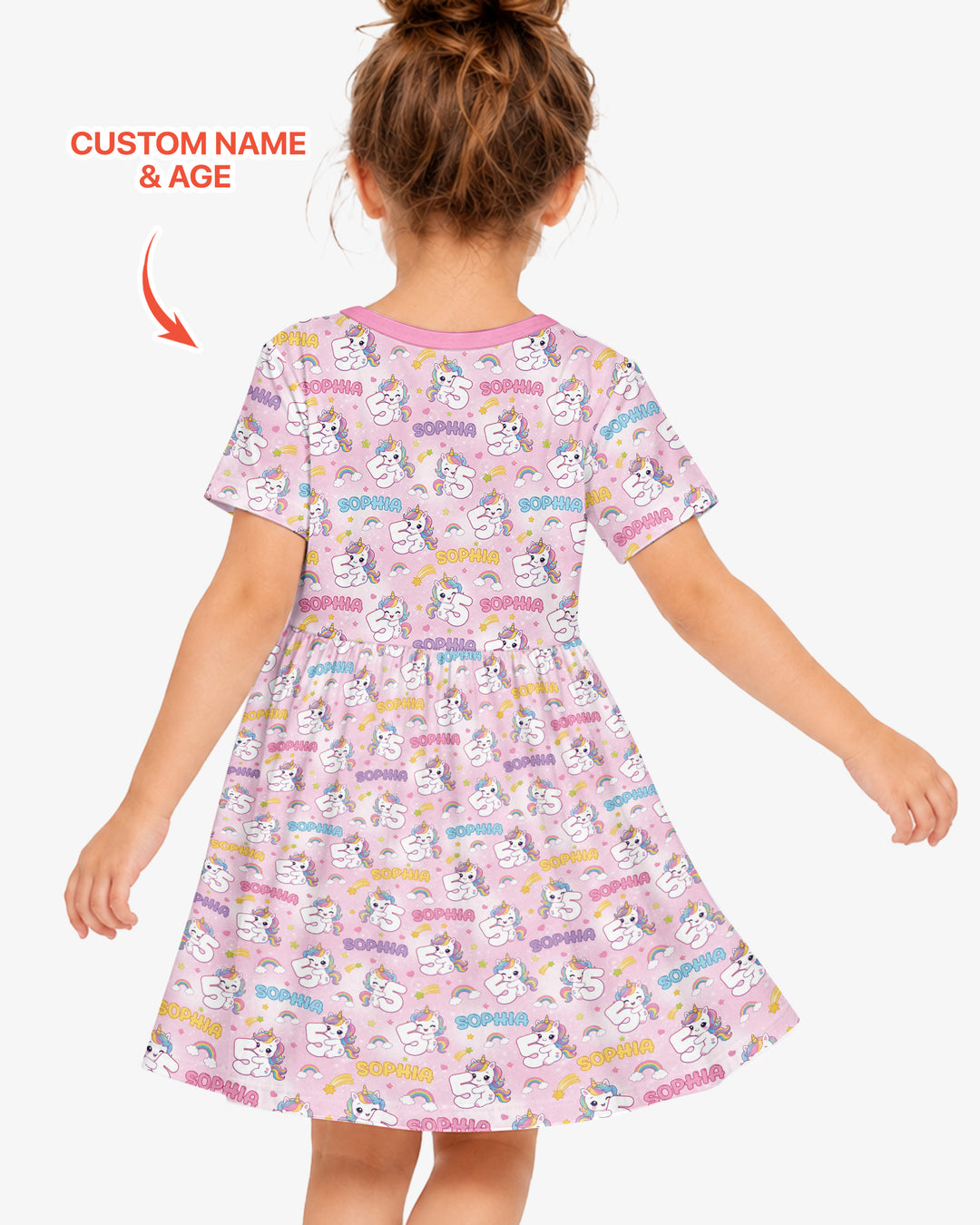 Custom Name Kawaii Unicorn Birthday Bamboo Twirl Dress
