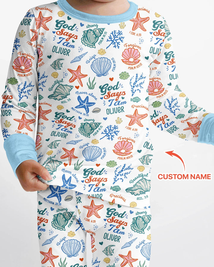 Coastal God Says I Am Custom Name Bamboo Two Piece Long Sleeve Pajama Set
