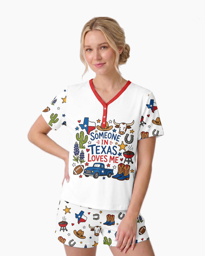 Someone in Texas Loves Me Bamboo Women Short Sleeve Short Pajama Set