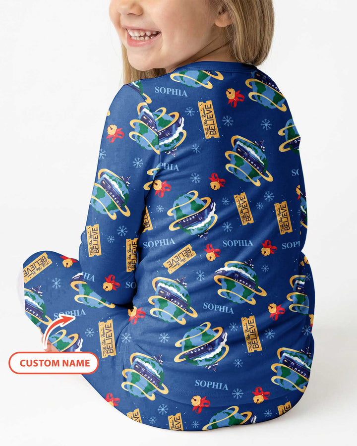 Custom Name Christmas Express Train Bamboo Two Piece Long Sleeve Pajama Set