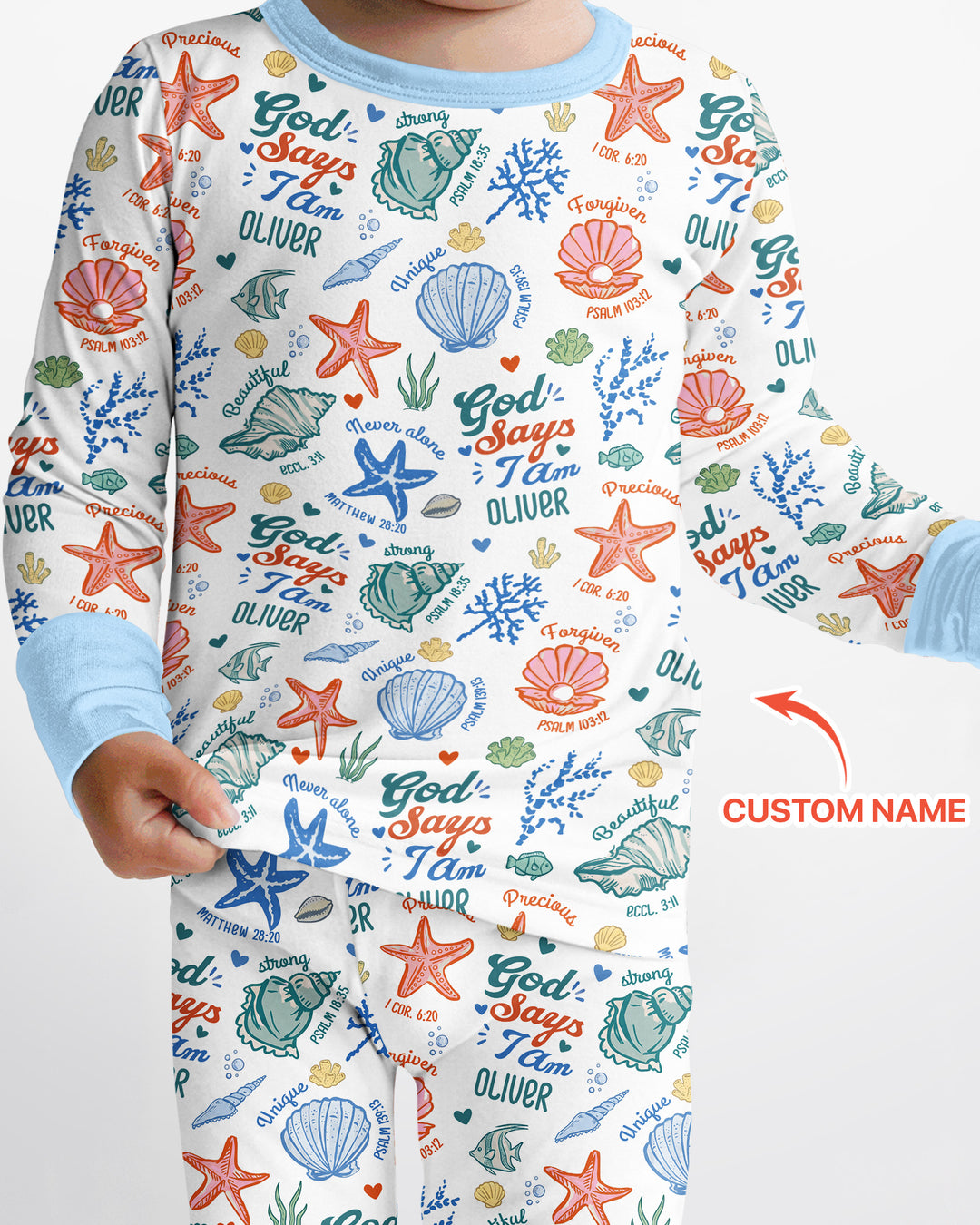 Coastal God Says I Am Custom Name Bamboo Two Piece Long Sleeve Pajama Set