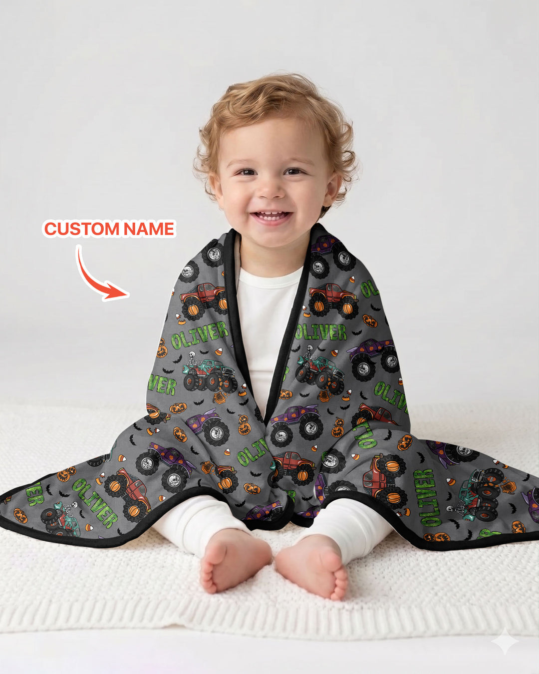 Custom Name Haunted Monster Trucks Bamboo Blanket
